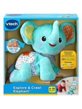 NIB VTech Explore & Crawl Elephant - Interactive Musical Moving Plush Baby Toy